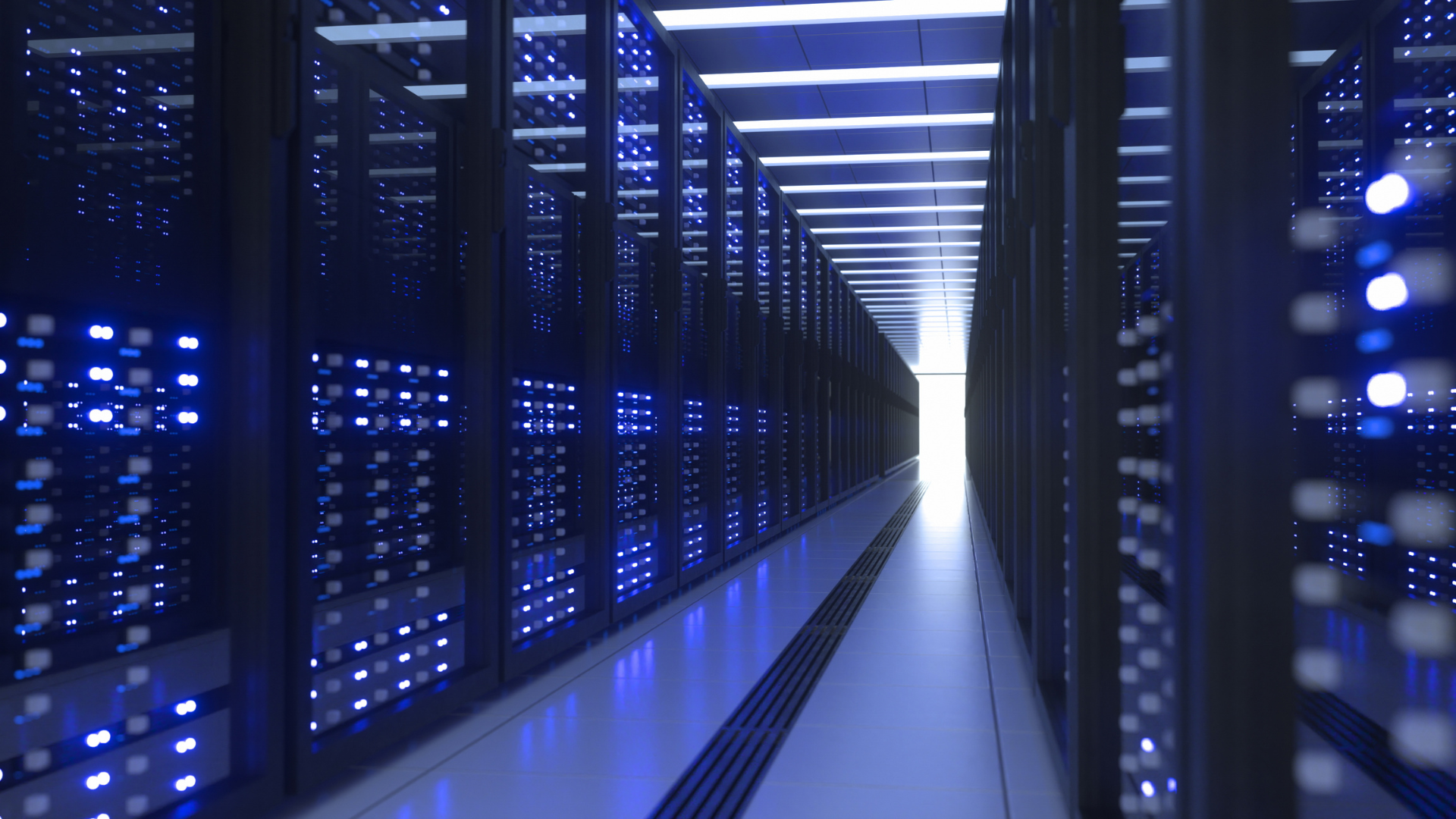 Hallway filled with data racks